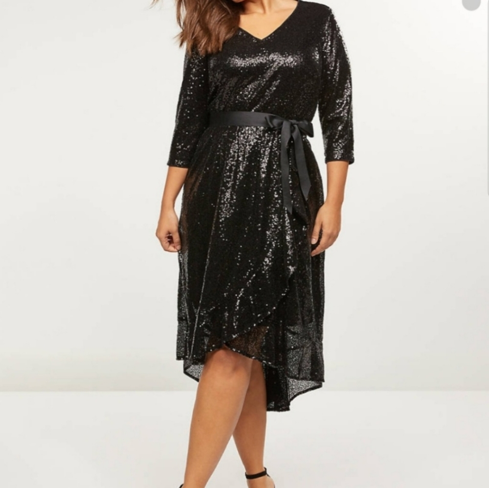 Lane Bryant Sequin Fit N Flare faux wrap dress 18/20